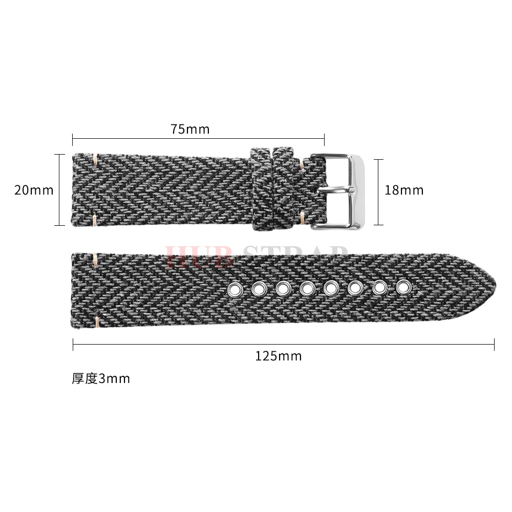 18/20/22mm Quick Release Herringbone Woven Band — strap dimensions