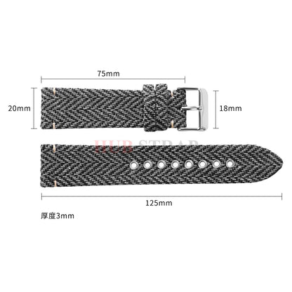 18/20/22mm Quick Release Herringbone Woven Band — strap dimensions