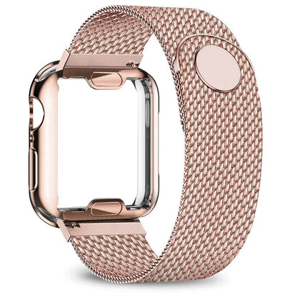 Apple Watch Stainless Steel Strap - Premium Milanese Band in rose gold color, showcasing elegant and adjustable design.