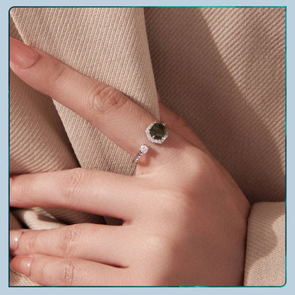 Moss Agate Hexagon Ring, 925 Sterling Silver - view 5