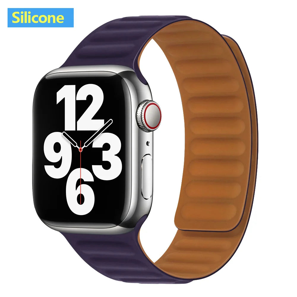 Magnetic Apple Watch Link Band - Leather & Silicone in Silicone / Plum
