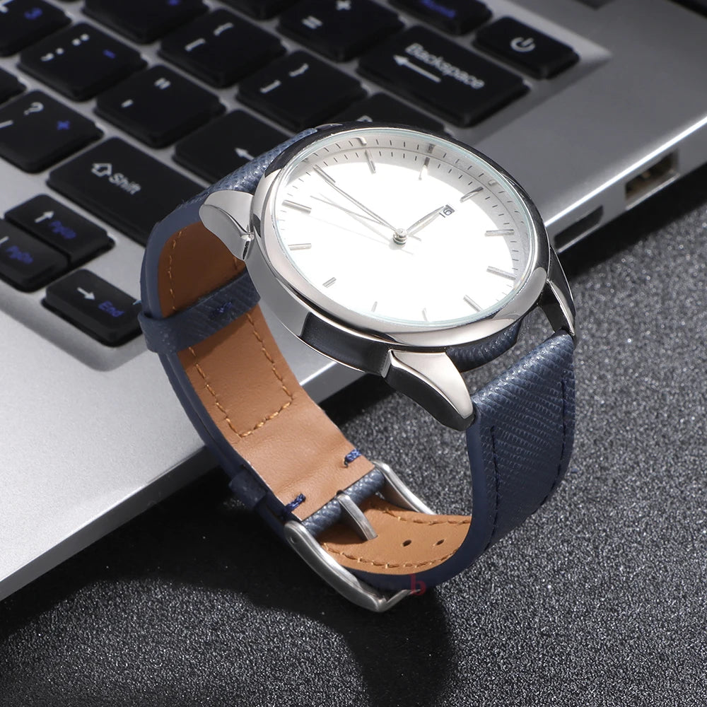 Garmin 18/20/22mm Quick Release Saffiano Leather Band in navy on a watch