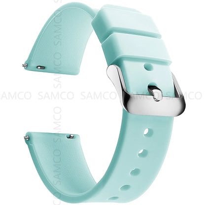 Curved-End Silicone Band in Powder Blue with Silver Buckle