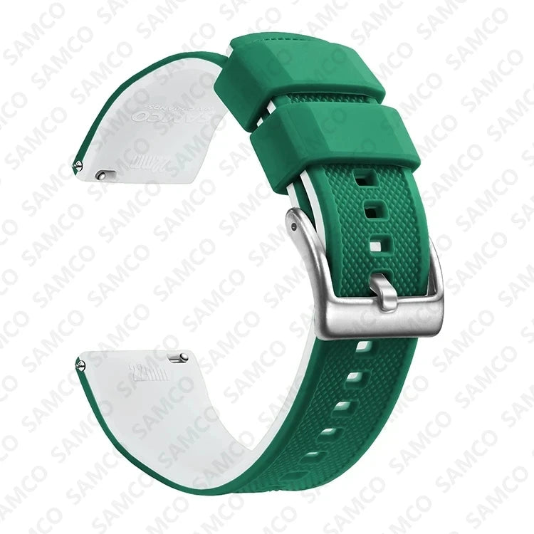 OnePlus Watch Band Quick Release Silicone Strap Sweat Resistant Black on a green watch band.