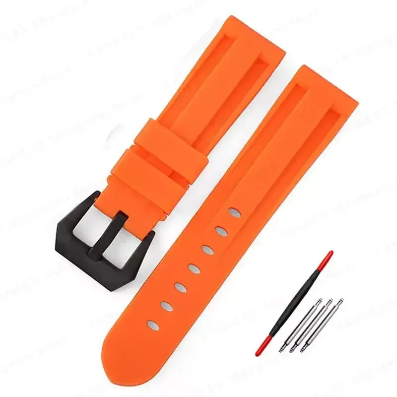 Recessed-Panel Silicone Band in Orange / Black Buckle for compatible Huawei watches