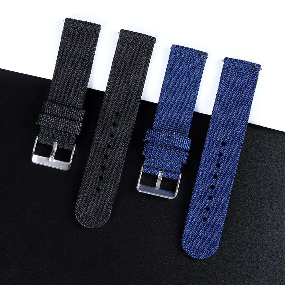 TicWatch Woven Nylon Band with Buckle Options - Black and royal blue comparison