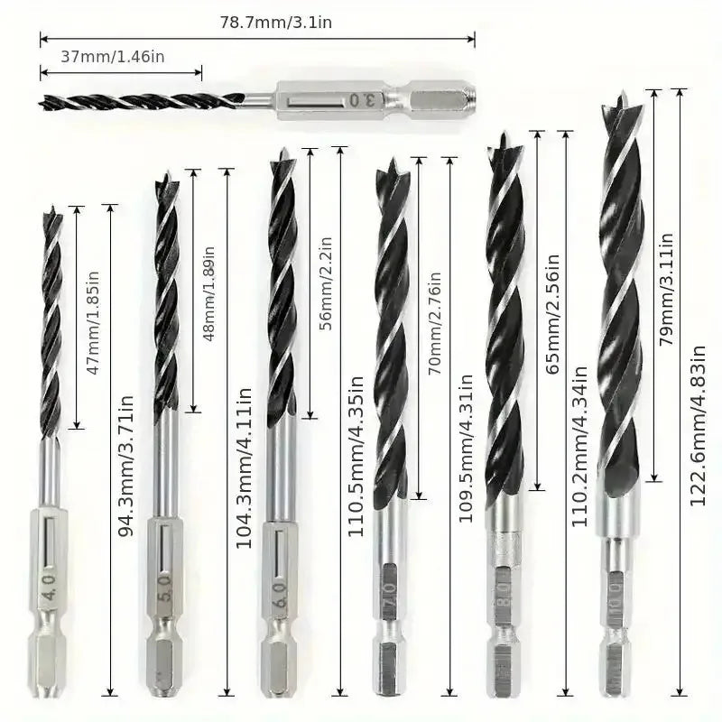 Brad point drill bit lengths and sizes