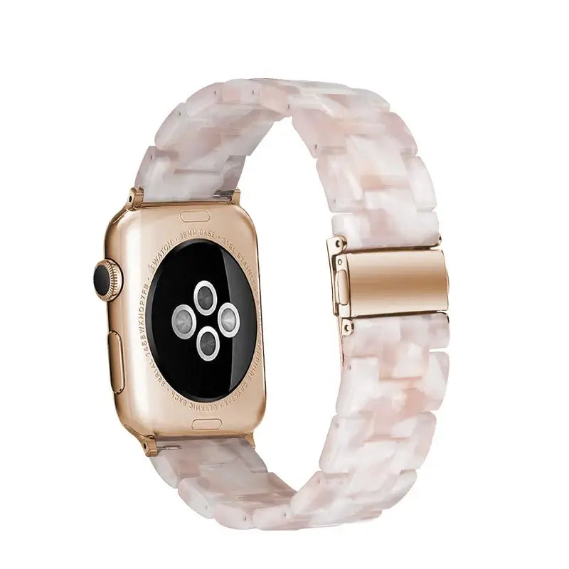 Pink marbled resin Apple Watch band showing clasp