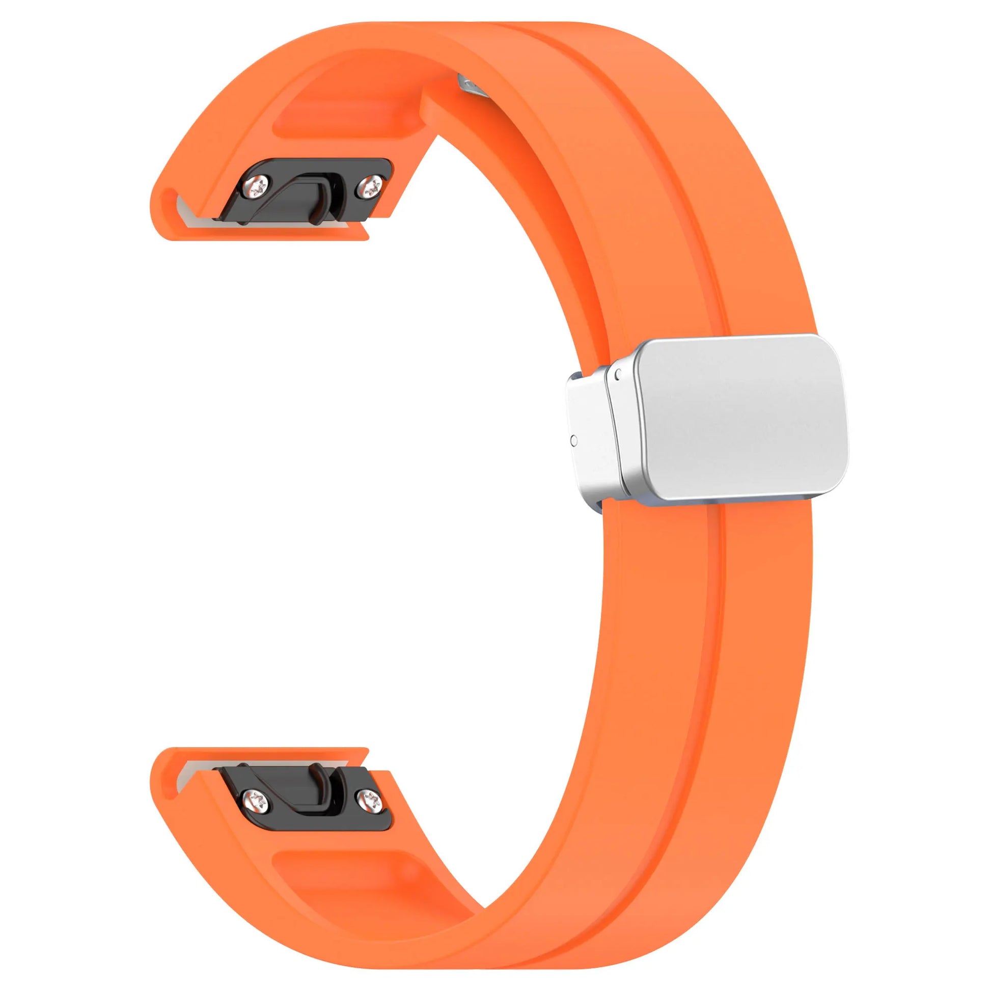 Garmin silicone strap in vibrant orange, durable replacement band for smartwatch with quickfit adjustment.