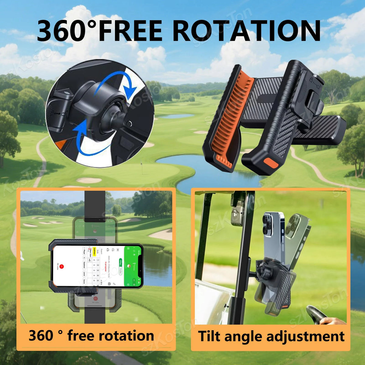 Magnetic Golf Cart Phone Holder, Clamp Grip for 4.5 to 7 in Phones