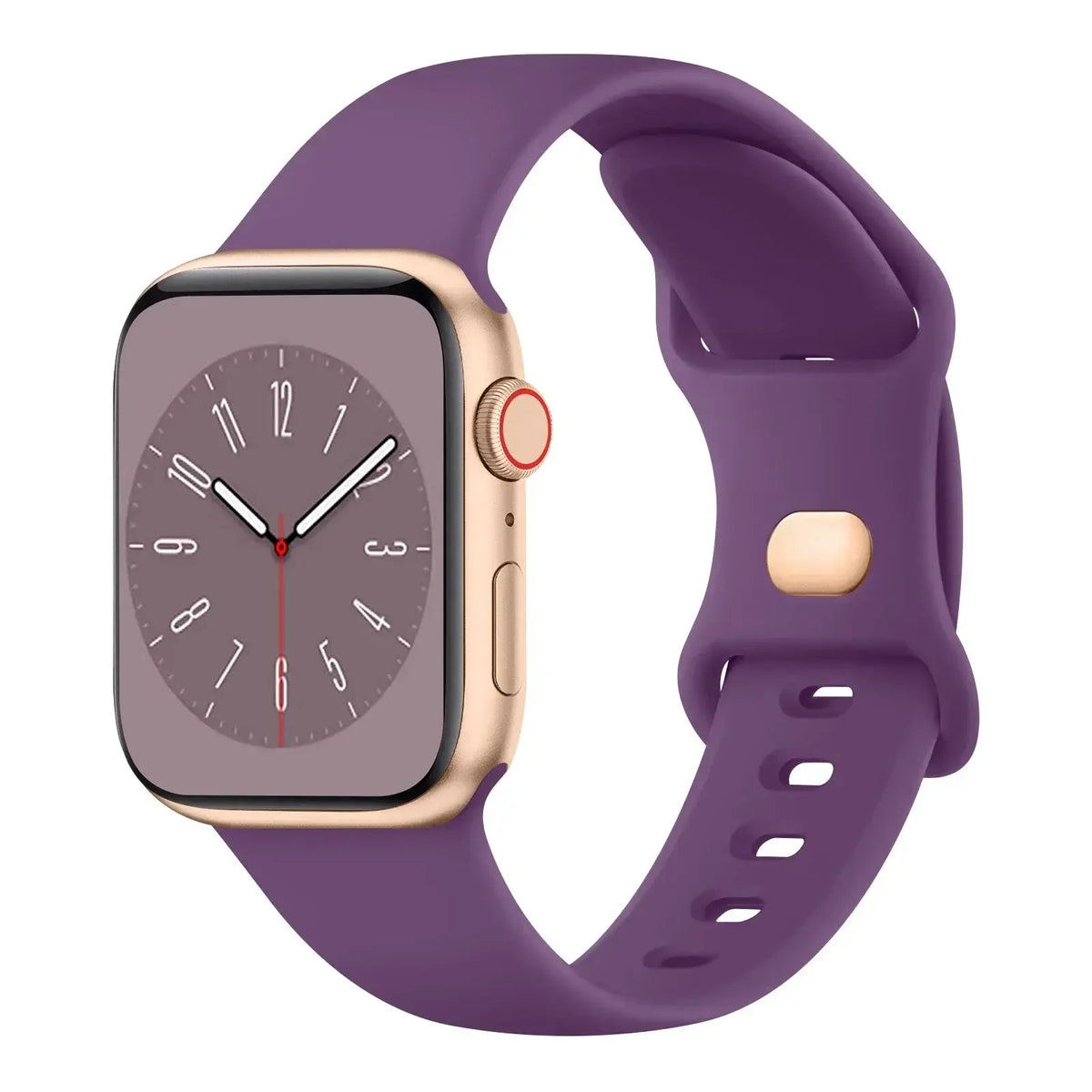 Purple slim silicone Apple Watch band with pin-and-tuck fastening
