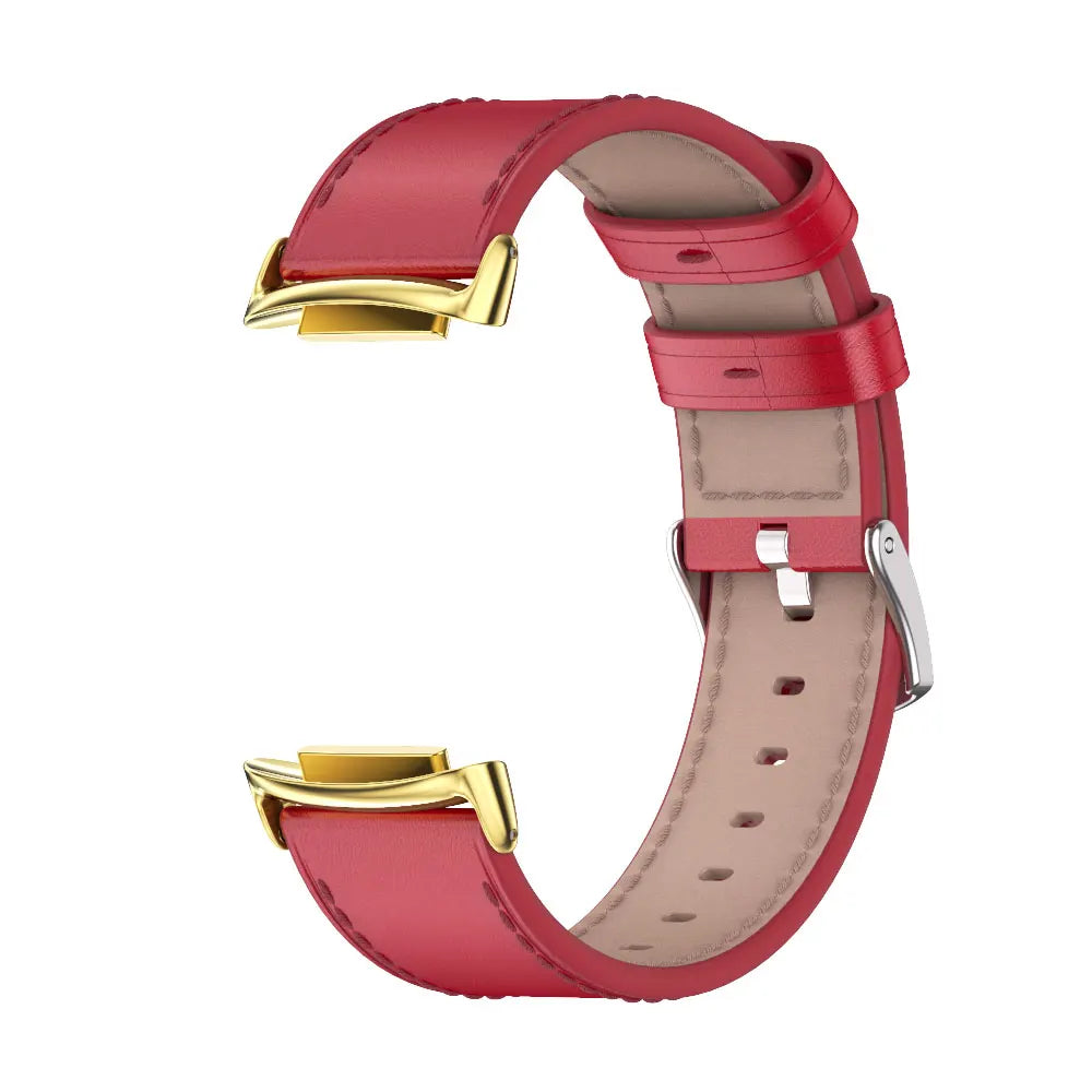 Stylish red leather strap for Fitbit Charge 6 by Bandsco, comfortable and adjustable smartwatch band.