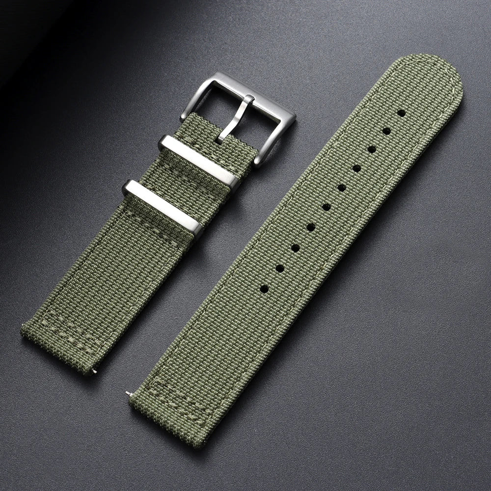 OnePlus Smartwatch Bands Ribbed Nylon Woven Canvas Fabric Quick Release Watch Straps in olive green color.
