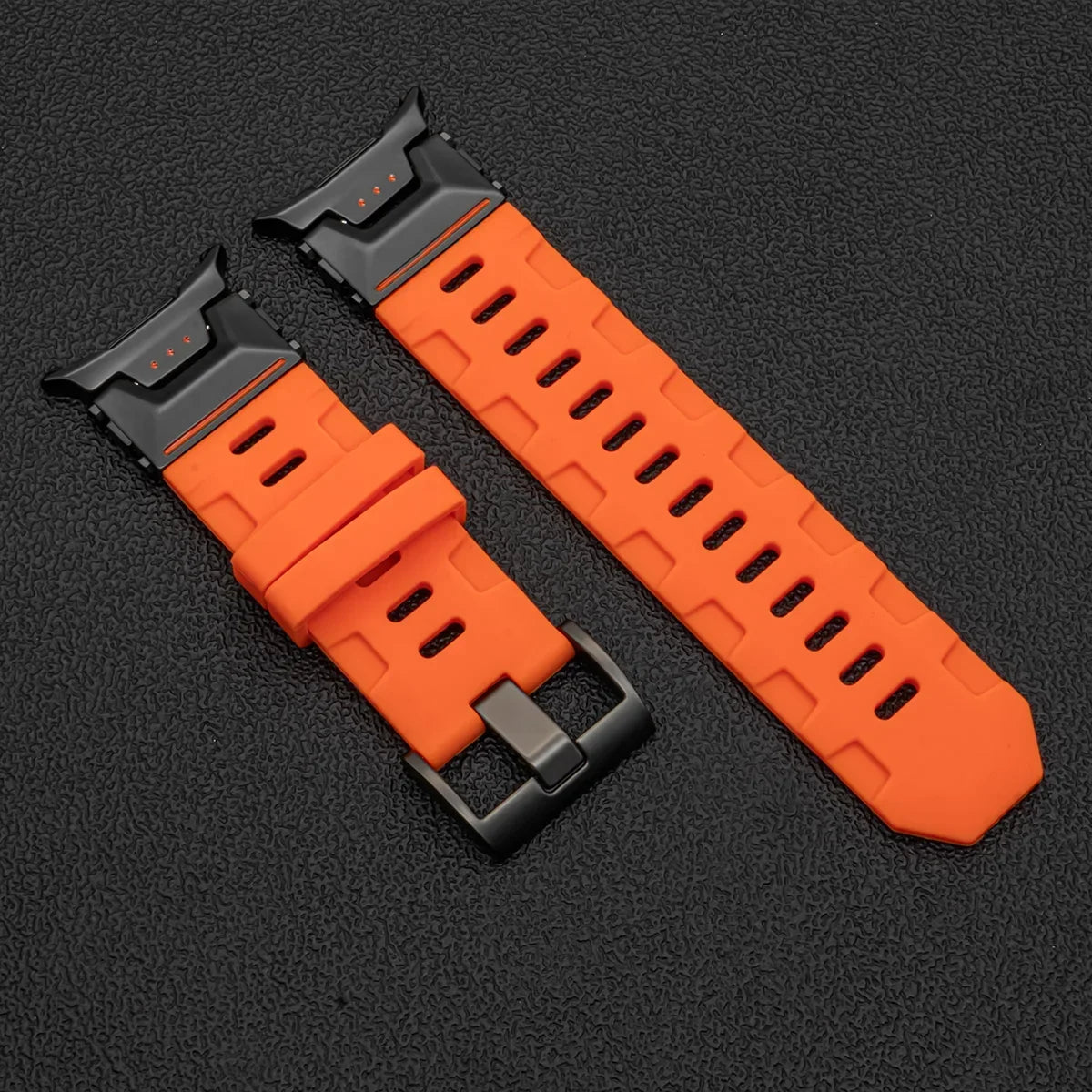 Samsung Galaxy Silicone Sport Watch Band - Ultra/Ultra2 No Gaps in orange black color with gap-free design for seamless fit.