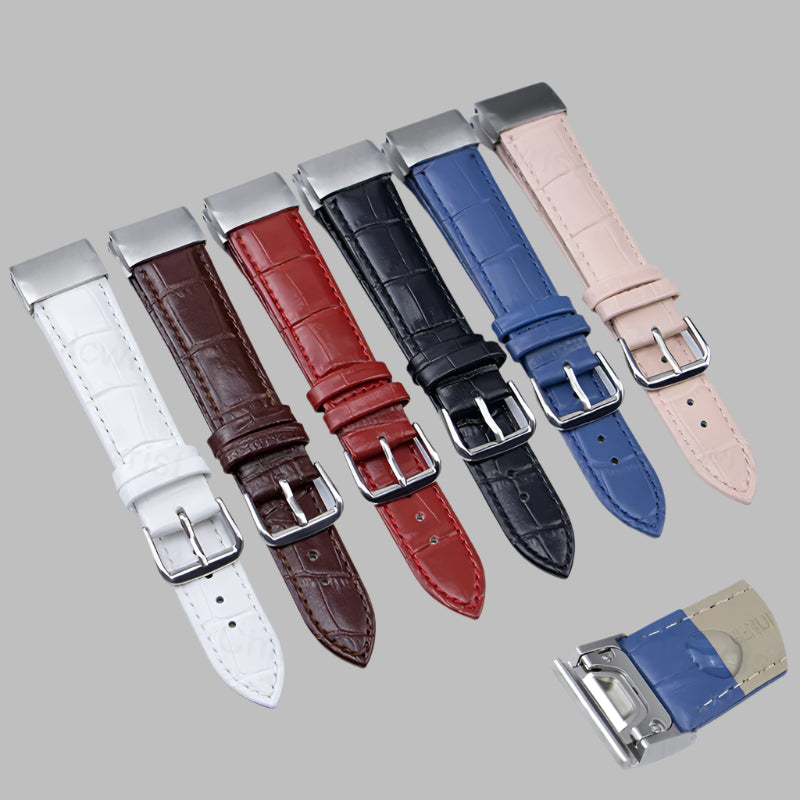 Assorted leather straps for Garmin smartwatches in various colors and sizes, ideal replacement band for style and comfort.
