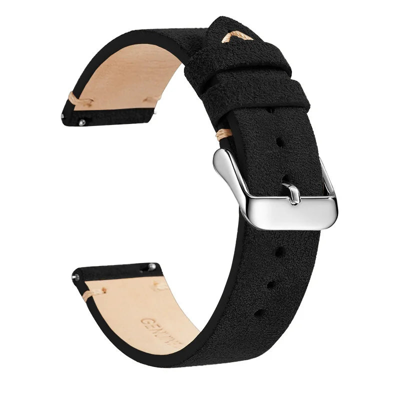 OnePlus Leather Quick Release Watch Band Strap for Smartwatch in black with a silver buckle.