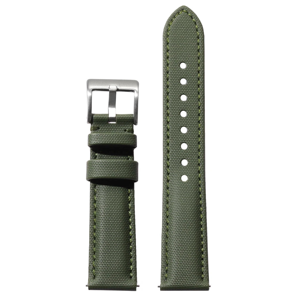 COROS Stitched Nylon Band with Silver Buckle – Olive Green