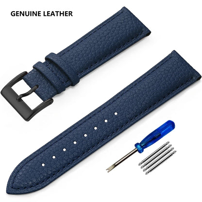 Grained Leather Band in Navy Blue with Black Buckle