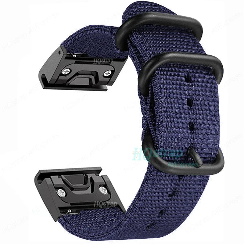 Garmin Canvas Nylon Strap in navy, durable and lightweight replacement band for smartwatch with quickfit design.