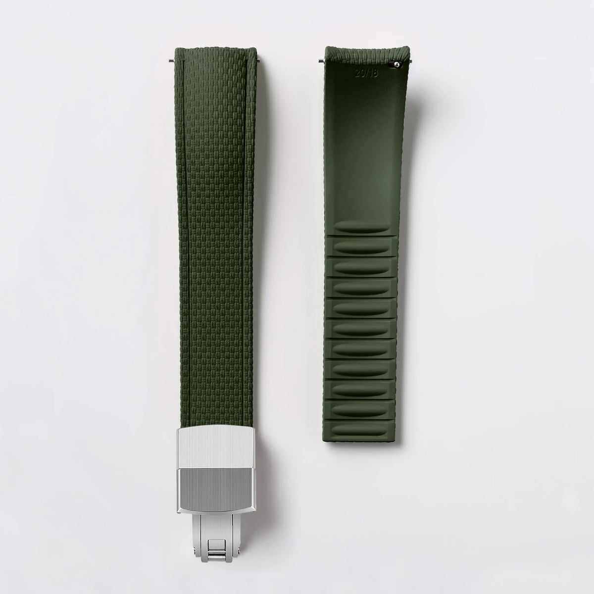 Garmin Curved-End FKM Rubber Band in Army Green with Silver Clasp