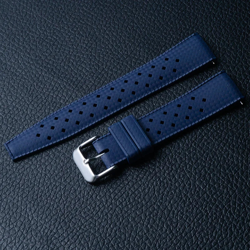OnePlus Smartwatch Silicone Strap FKM Rubber Watch Band Bracelet in navy blue with adjustable buckle.