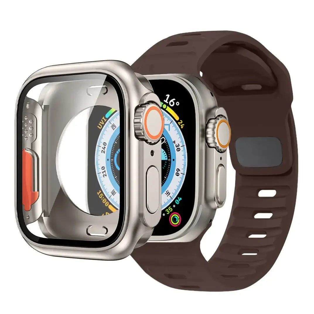Coffee Brown slotted silicone Apple Watch band with coordinating case
