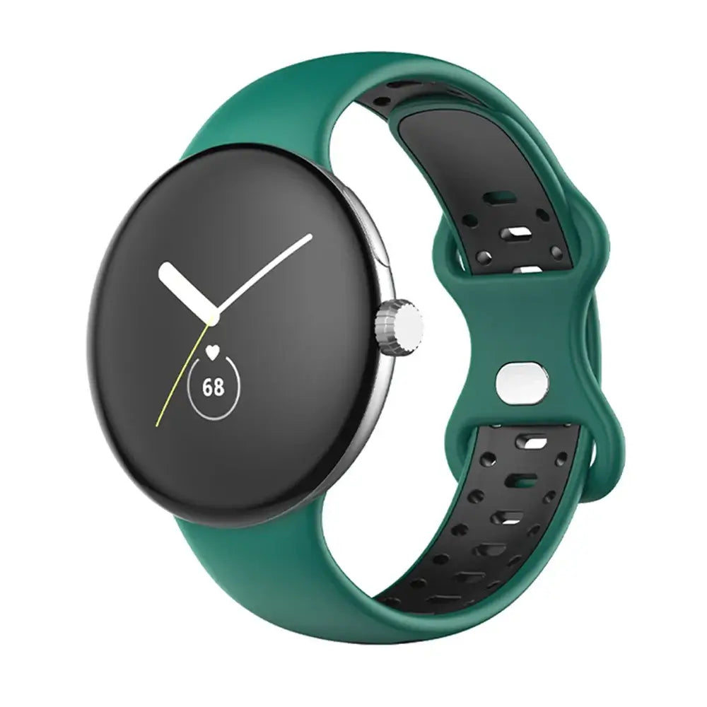 Two-Tone Perforated Silicone Google Pixel Watch Band in Teal / Black