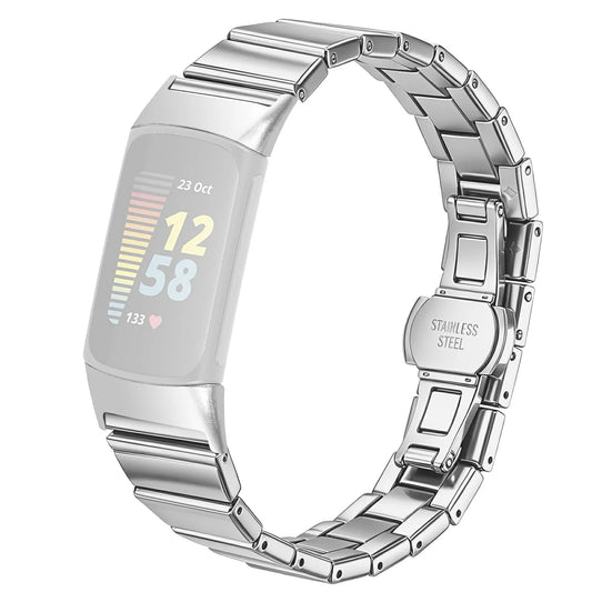 Silver Fitbit Charge 5 and 6 Slim Stainless Steel Link Band
