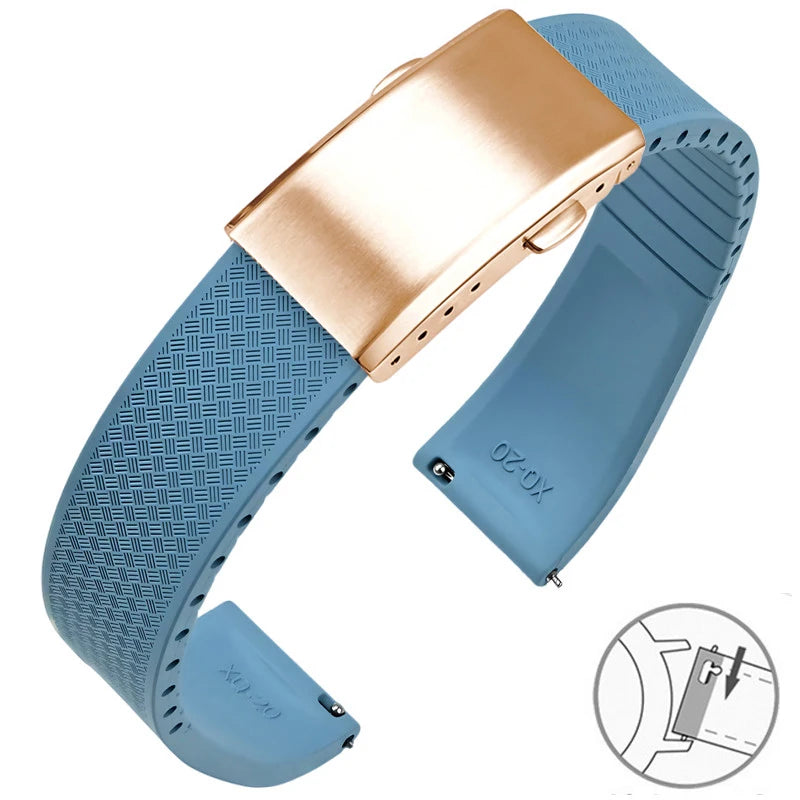 Garmin FKM Rubber Band in Light Blue with Rose Gold Clasp