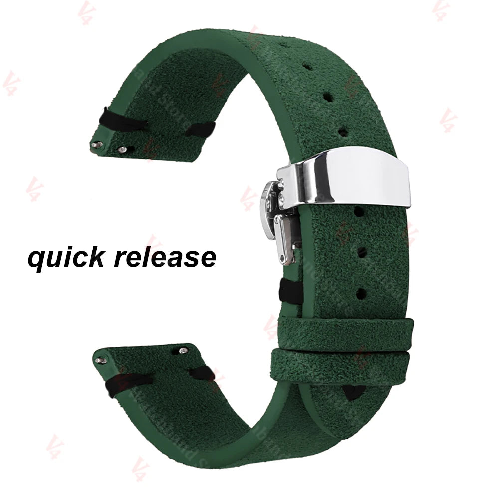 Garmin Suede Butterfly Clasp Band in Green, Black Stitching