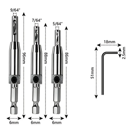 3-bit set: 5/64, 7/64 and 9/64 in. with hex key