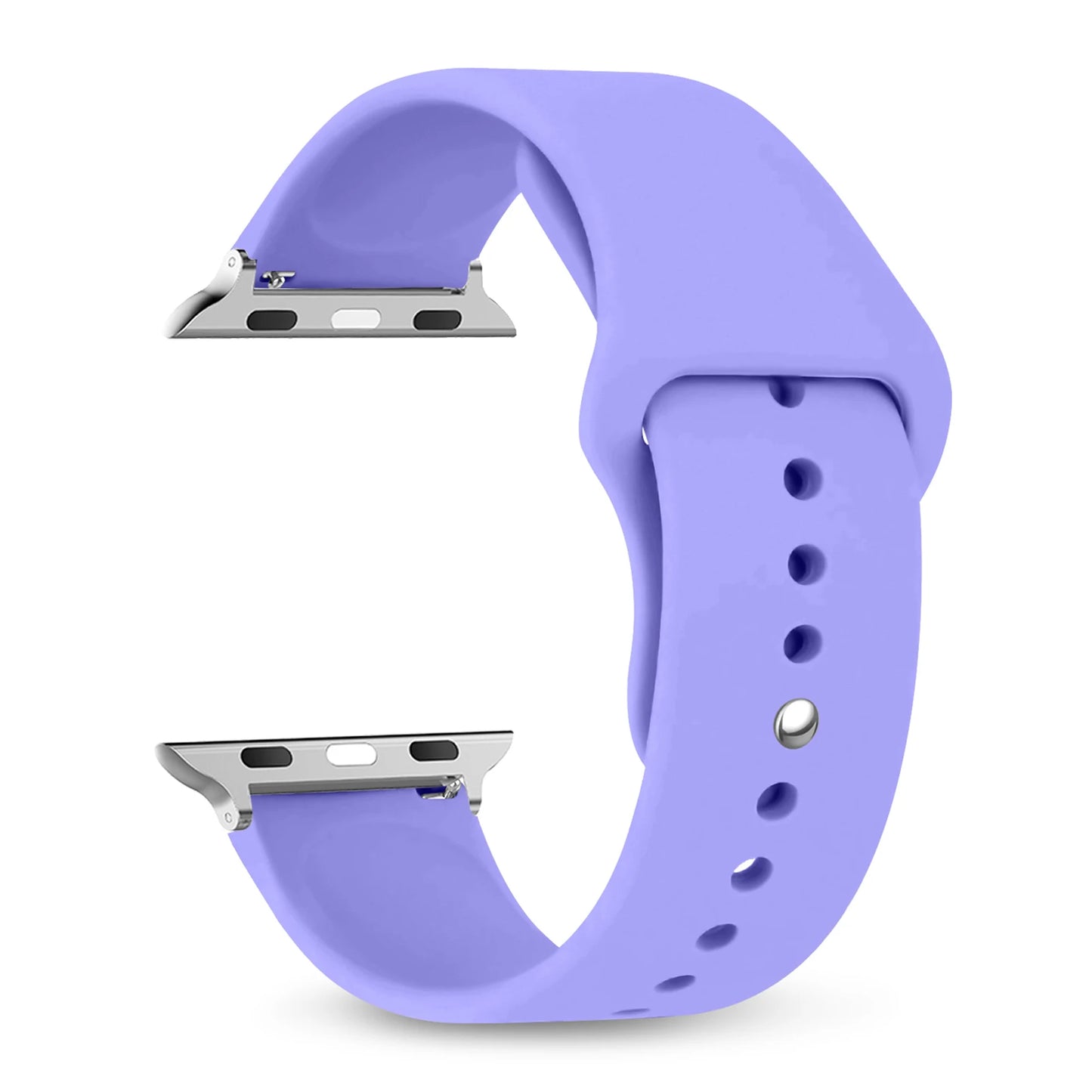 Apple Watch silicone strap in lavender, comfortable and waterproof for all-day wear.