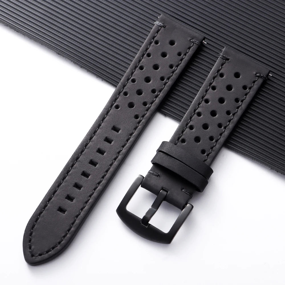 COROS Perforated Leather Band with Stitching Options – Black / Tonal Stitching