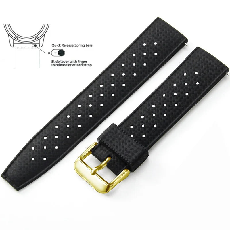 Tropic Silicone Band for Polar – Black / Gold Buckle (Option 3)