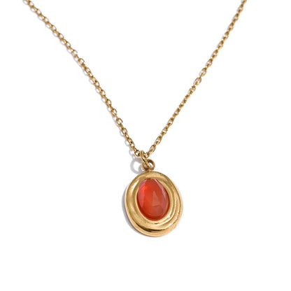Red Agate Charm Necklace, Stainless Steel - view 1