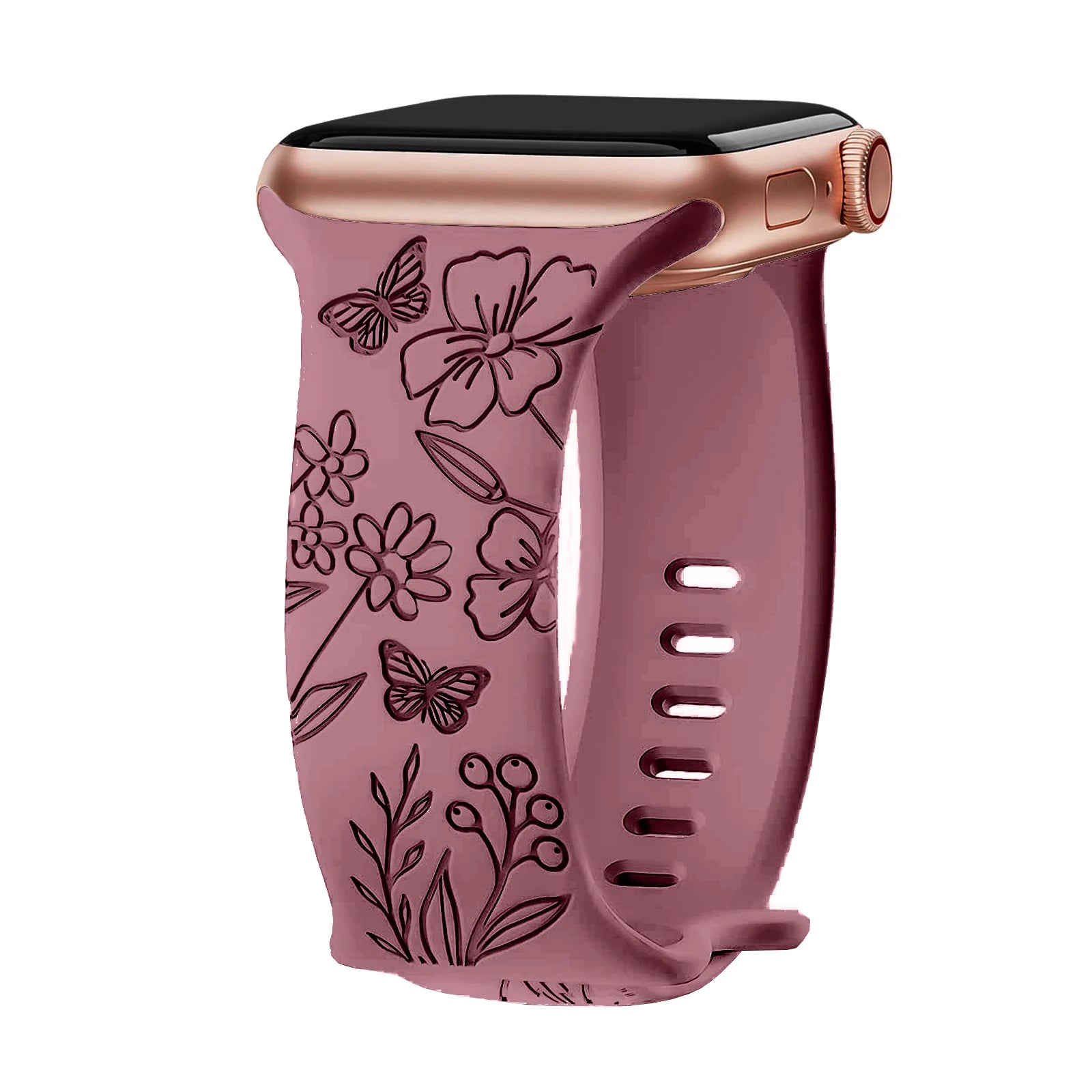 Apple Watch Silicone Strap with Floral Engraving in Soft Waterproof Design for Comfort and Style