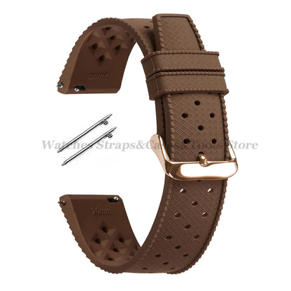 Garmin 18/20/22mm Quick Release Tropic-Style Silicone Band in Brown with Rose Gold Buckle
