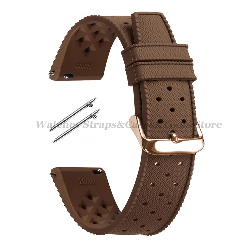 Garmin 18/20/22mm Quick Release Tropic-Style Silicone Band in Brown with Rose Gold Buckle