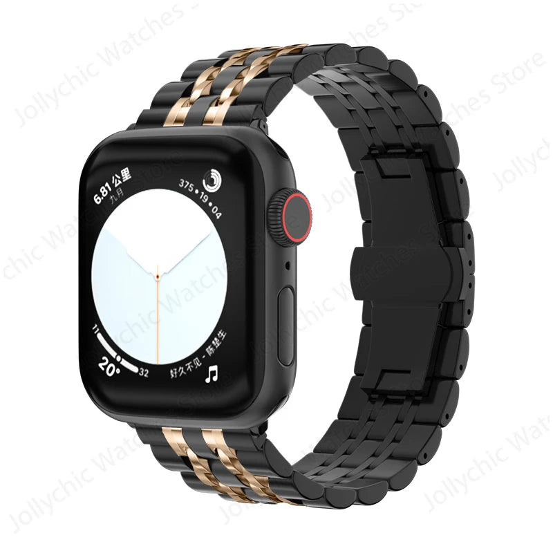 Multi-Row Stainless Steel Apple Watch Bracelet Band in Black / Rose Gold - Band Only