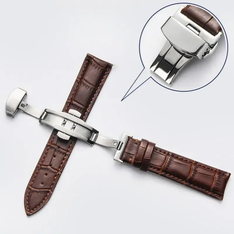 Suunto Crocodile-Pattern Leather Butterfly Band - Open folding clasp