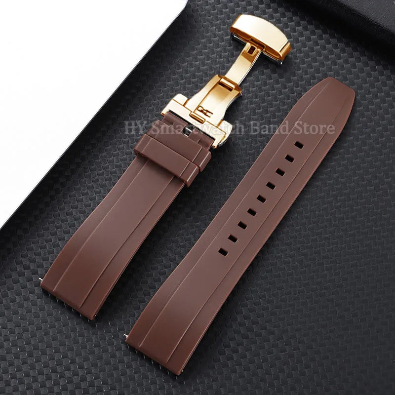 Silicone Butterfly Clasp Band in Brown with Gold Clasp