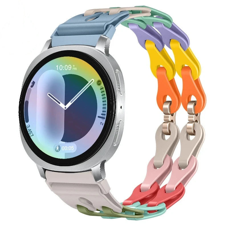 Samsung Galaxy Silicone Chain Watch Band – Watch8/Watch8 Classic/Watch9/Ultra/Ultra2 Multi in Macaron Color, showcasing a stylish chain design.