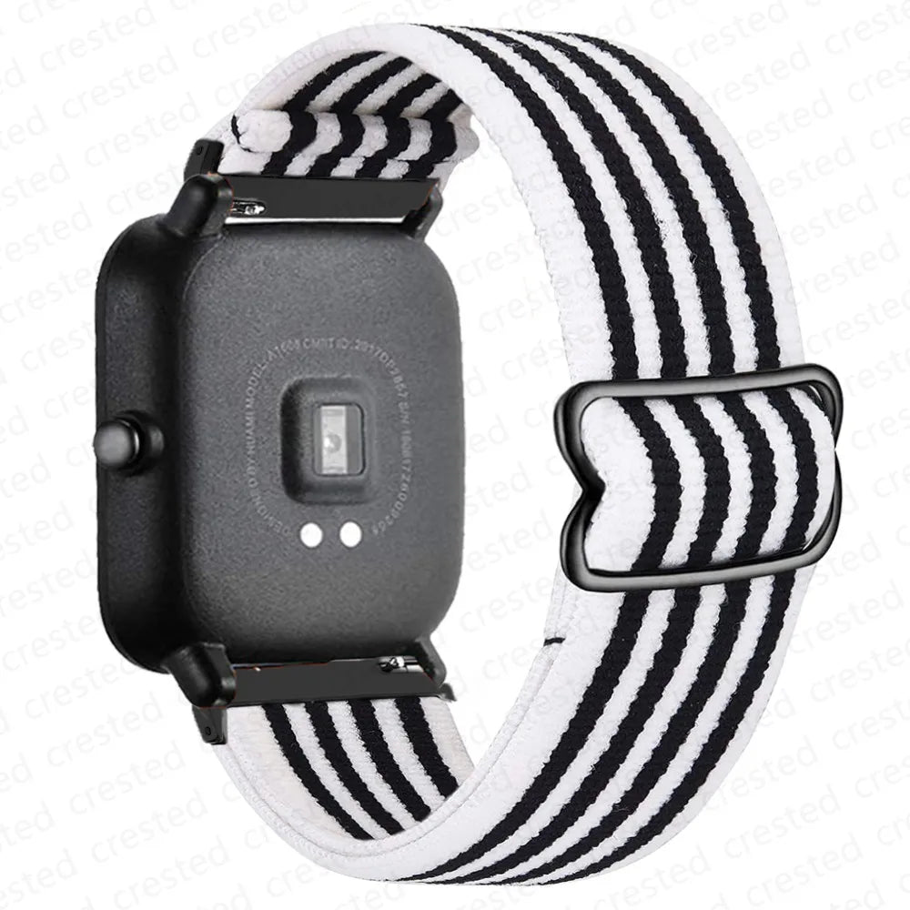 Adjustable Nylon Loop Band for Polar – Black / White Stripes