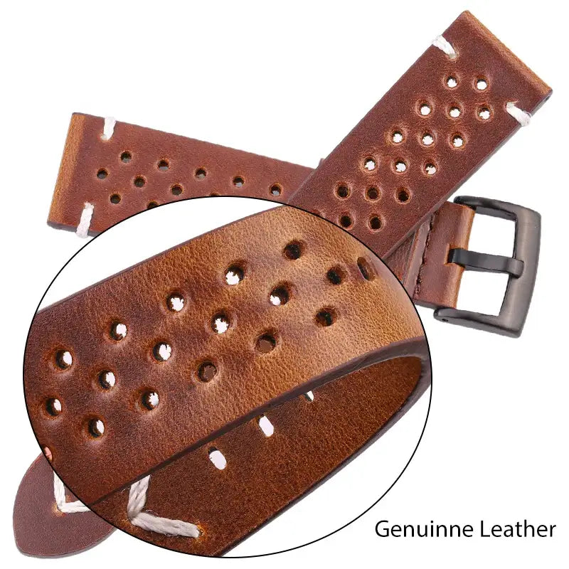 Brown leather strap surface close-up