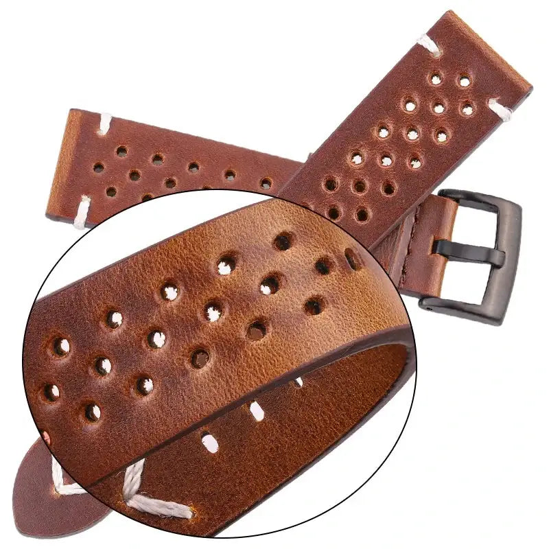 Suunto Perforated Leather Band with V Stitch - Dark brown leather flexibility