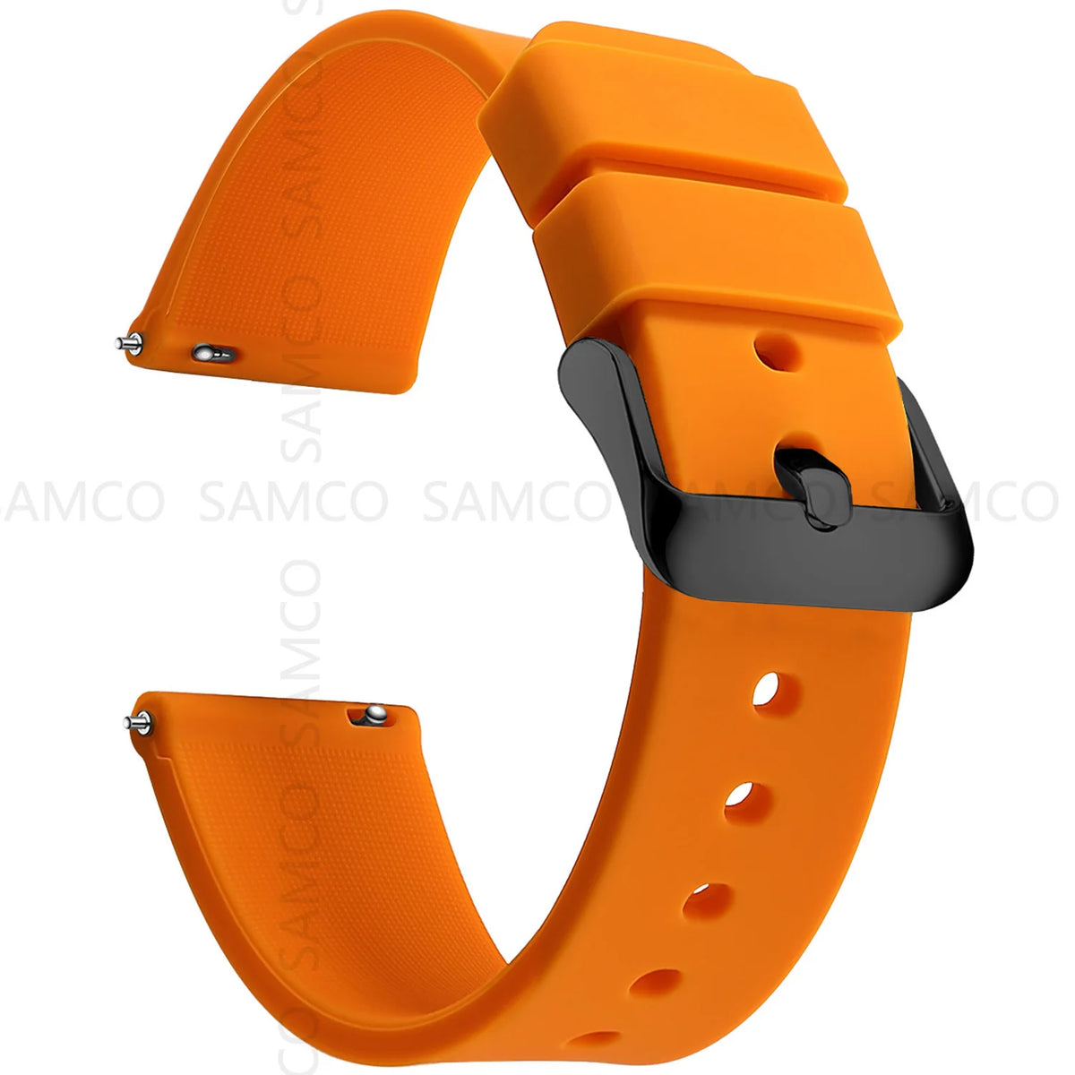 Curved-End Silicone Band in Orange with Black Buckle