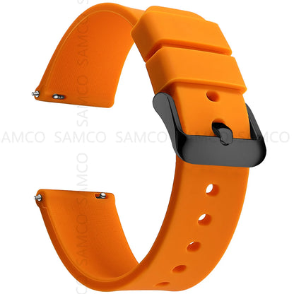 Curved-End Silicone Band in Orange with Black Buckle