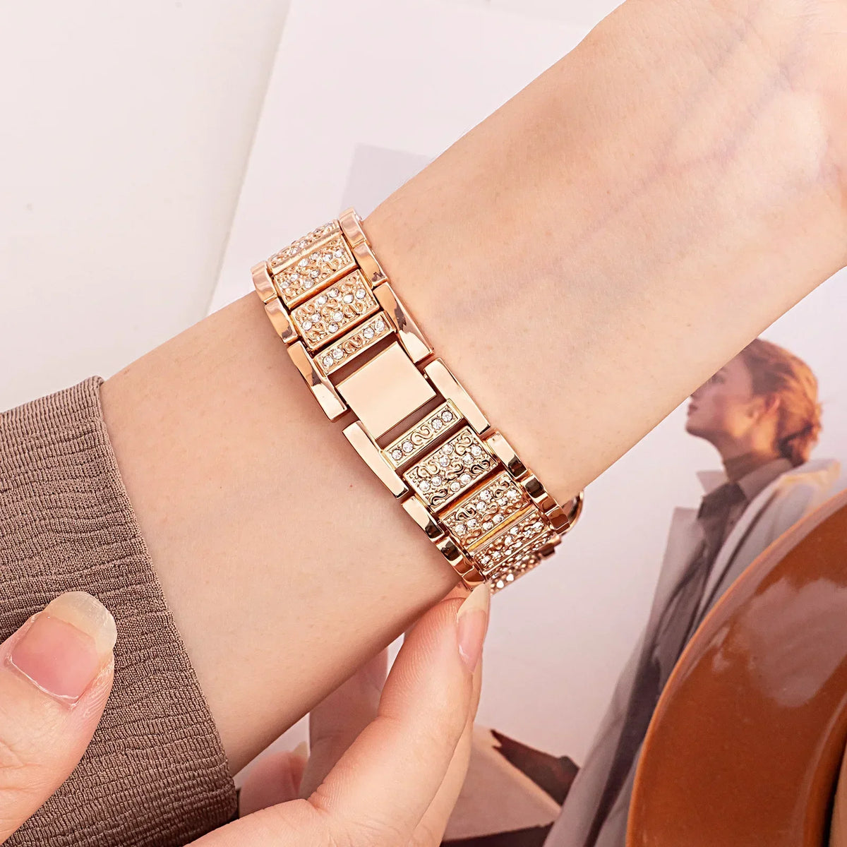 Garmin Women's Rhinestone Link Bracelet worn on a wrist