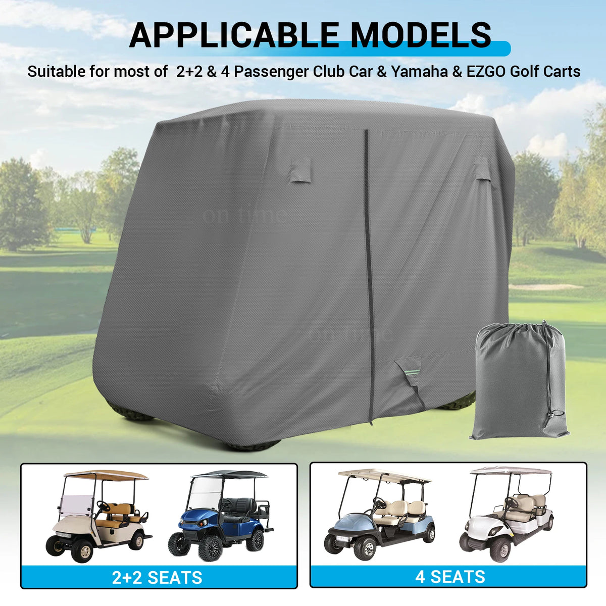 Heavy Duty Golf Cart Cover for 2+2 and 4 Passenger Carts, 600D