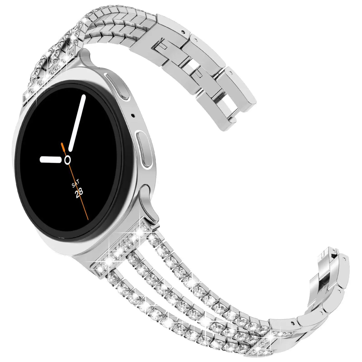 Samsung Galaxy Stainless Steel Diamond Watch Band - Watch8/Watch8 Classic/Watch9 with elegant diamond details on a smartwatch.